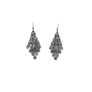 Metallic Tone Cluster Chandelier Dangle Earrings Pearl Bead Crystal Silver Finis